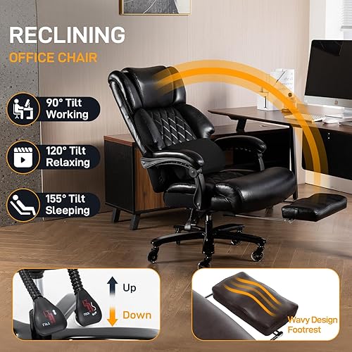 Miniatura 5 de Silla de oficina grande y alta de 500 libras con reposapiés, respaldo alto, silla ergonómica reclinable para personas pesadas, silla de oficina