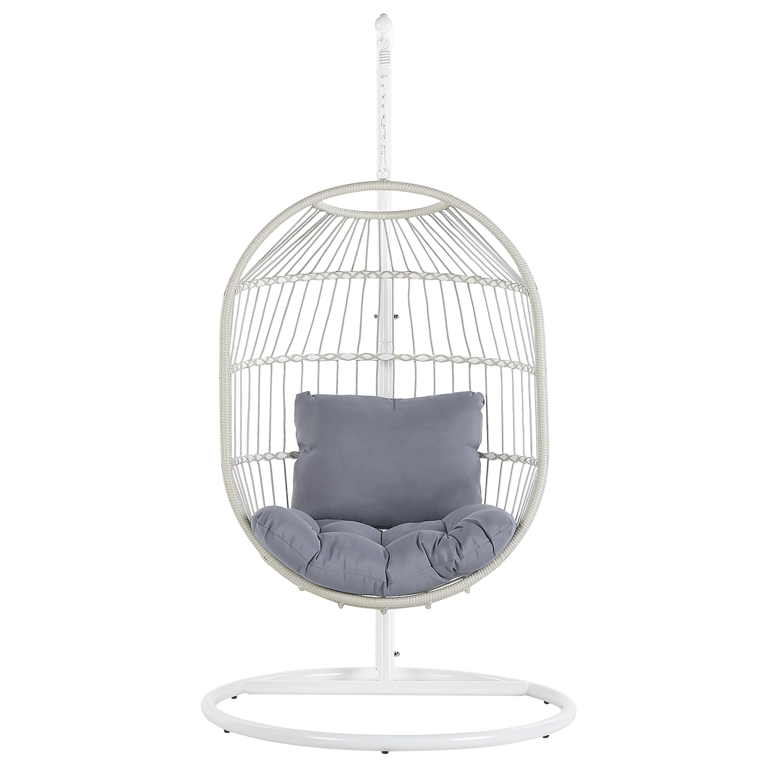Fauteuil Suspendu avec Coussin et Support Blanc ø 102 cm en Polyrotin Très Cozy pour Maison Style Boho Beliani