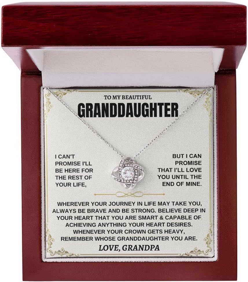 Love Knot Necklace For Granddaughter From Grandpa - Beautiful Silver Pendant Granddaughter Necklace From Grandpa For Birthday To Girls - Love Necklace Best Jewelry Gifts From Grandfather