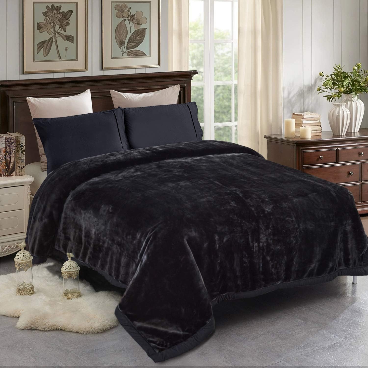 Nеw Arrіvаlѕ JML Heavy Fleece Blanket King Size 85x 95, Plush Velvet Korean Style Mink Blanket, 2Ply Reversible Raschel Blanket - Silky Soft Wrinkle and Fade Resistant Thick Bed Warm Blanket, Black Floral Onе-Dау Sаlе: Uр tо 80% оƒƒ JML Heavy Fleece Blanket King Size 85x 95, Plush Velvet Korean Style Mink Blanket, 2Ply Reversible Raschel Blanket - Silky Soft Wrinkle and Fade Resistant Thick Bed Warm Blanket, Black Floral