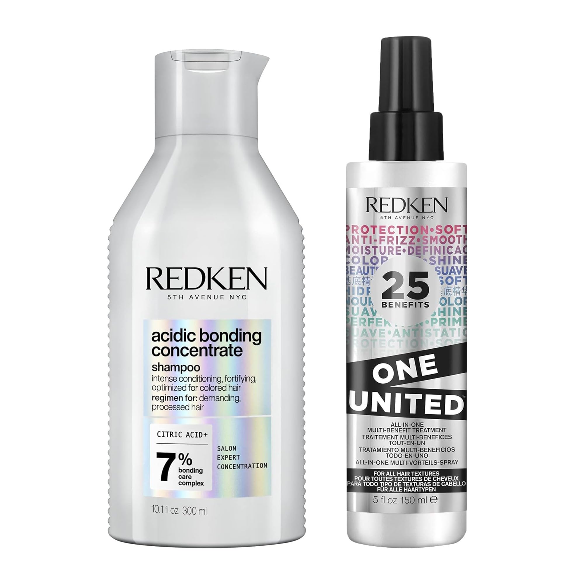 Redken | Champú Sin Sulfatos para Fortalecer todo tipo de Cabellos, Acidic Bonding Concentrate, 300 ml & | Spray protector multibeneficio, Tratamiento, One United, 150 ml