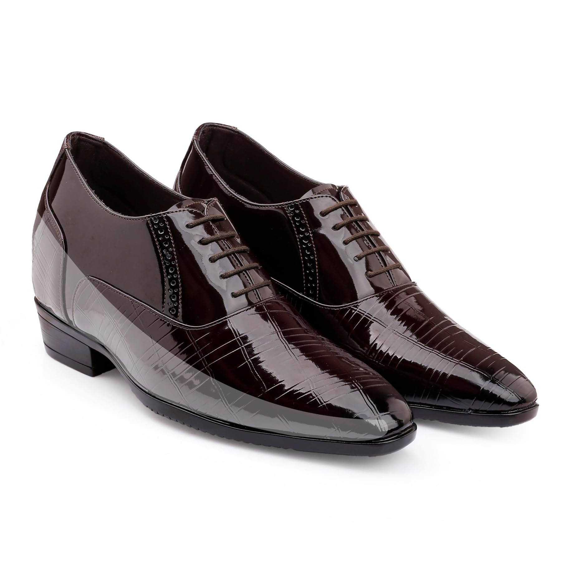 Men's 3.5 Inch9CM Elevator Height Increasing Formal Patent Leather Lace-up Oxford Shoes