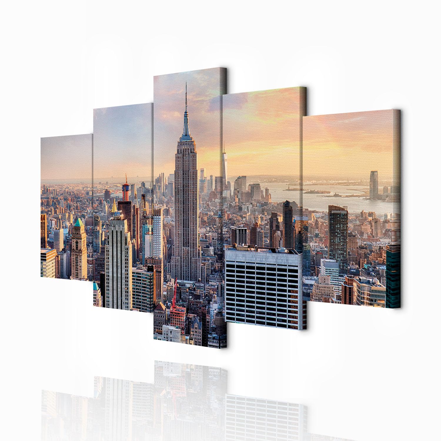 decomonkey Quadri Moderni Soggiorno New York Paesaggio, 5 pezzi, 150x75 cm | Tela strutturata su telaio in legno, decorazione da parete, natura, Quadro Stampa su Tela