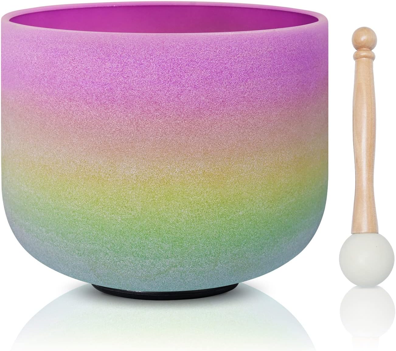 CVNC 440HZ 8 Inch Rainbow Colored B Note Crown Chakra Frosted Quartz Crystal Singing Bowl for Sound Healing and Meditation