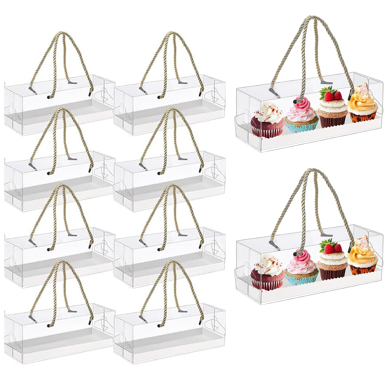 Zinaroty 10 Pcs Clear Cake Boxes with Handles, Rectangular Plastic Bakery Cake Gift Boxs for Birthday Wedding Dessert Gift Party (22.5x7.8x7.8cm)
