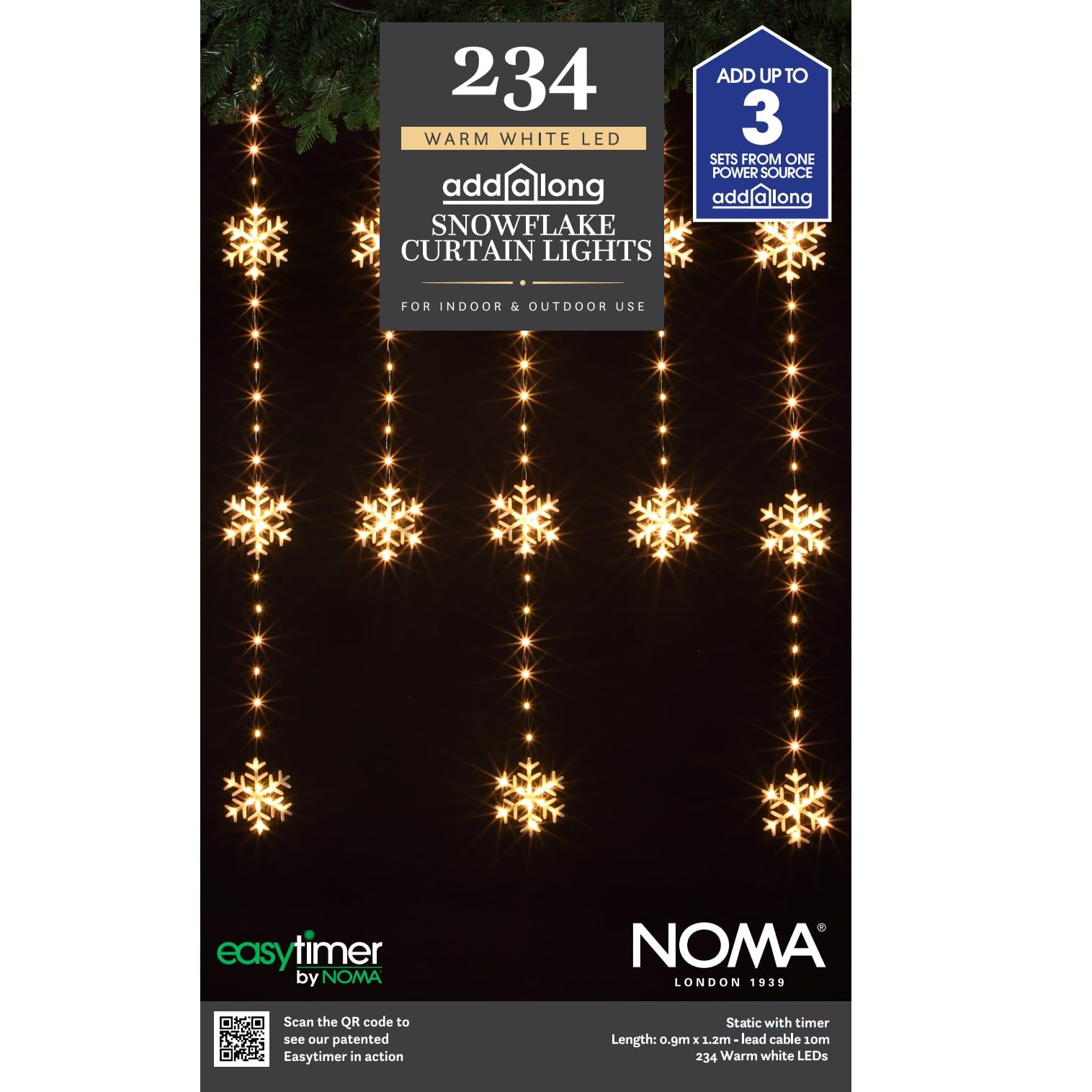 Noma Snowflake Wire Curtain Lights, 234 Warm White LED's