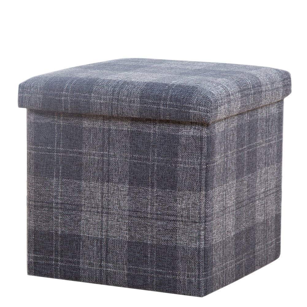 Repose-pieds en tissu de lin pliable et pouf coffre de rangement