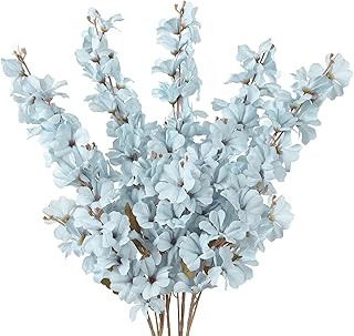 IPOPU 5 Pcs Dusty Blue Flowers Artificial Delphinium 39.76” Larkspur Artificial Flowers Long Stem Flowers for Tall Vase Wedding and Engagement Home Decor