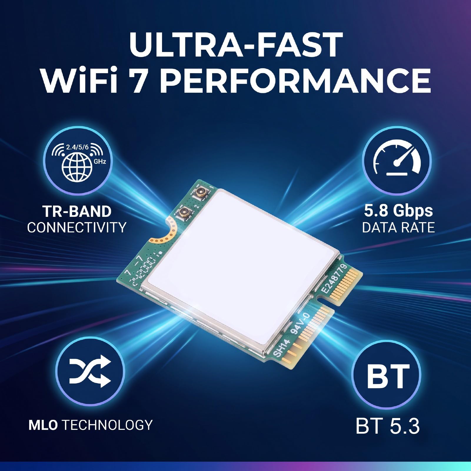 Goshyda Tarjeta Inalámbrica WiFi 7 M.2, 2.4G 5G 6GHz 3 Bandas
