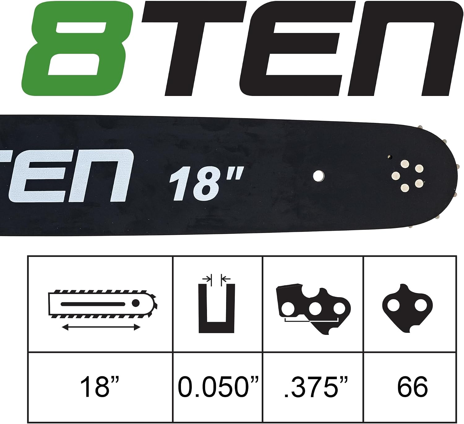 8TEN 18 Inch Chainsaw Guide Bar .050 3/8 66DL Chain for Stihl MS660 MS440 MS460 066 MS461 MS360 30030088917 Laminated