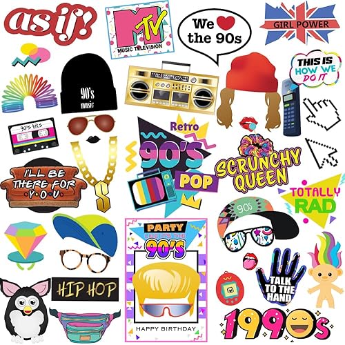 Accesorios para cabina de fotos de los años 90, 39 piezas de accesorios de cabina de fotos de hip hop, decoraciones de fiesta de Tvorvik de los años