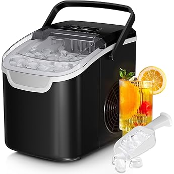 FZF Ice Maker Machine Countertop, 3 in 1 Portable Ice Maker with Hot/Cold Water Dispenser, 12 Cubes in 7 Mins Stainless Steel Nugget Ice Maker, 44Lbs in 24H Ice Cube Maker for Home Bar/Camping/RV