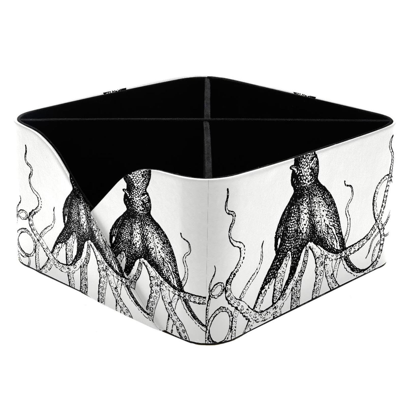 KengjuTesu Octopus Desktop Organizer Pen Holder, Rectangular Pencil Cup for Office, Study and Makeup Stations