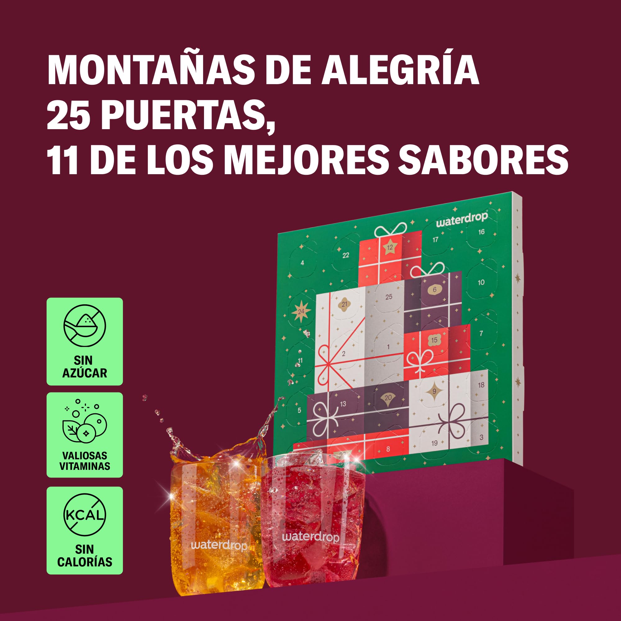 Waterdrop Calendario de Adviento 2025 – 25 Pastillas Saborizantes sin Azúcar, Edición Limitada