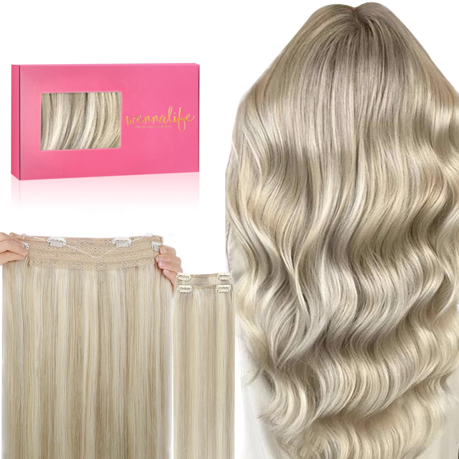 WENNALIFE Wire Hair Extensions (Increase 50% Lifespan) Real Human Hair 14 inch 75g Balayage Dark Brown to Chestnut Remy Invisible Transparent Fish Line — view 38
