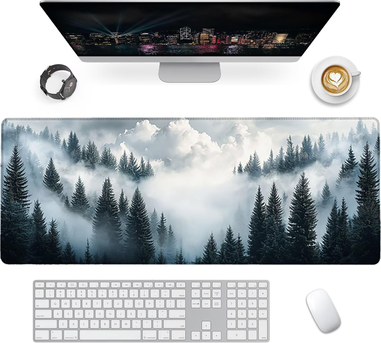 Lpfieonn Wald Großes Schreibtischunterlage, XXL Schreibtischunterlagen, Weiß XXL Wasserdicht Gaming Mousepad mit Vernähter Rand und Rutschfeste Gummibasis, für Laptop/Hause/Büro 120x60cm PF-3309