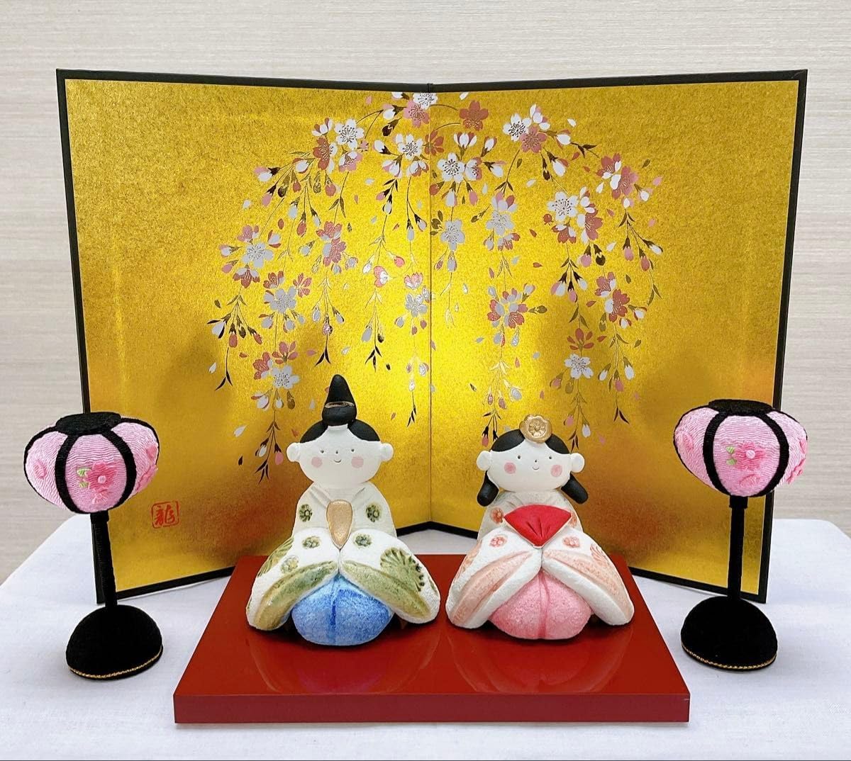 雛小道具雛台＆桜金屏風 高さ19cmひな祭り 雛飾り 垂れ桜 お雛様とご一緒に 飾り台 玄関 3月ディスプレイ 日本製