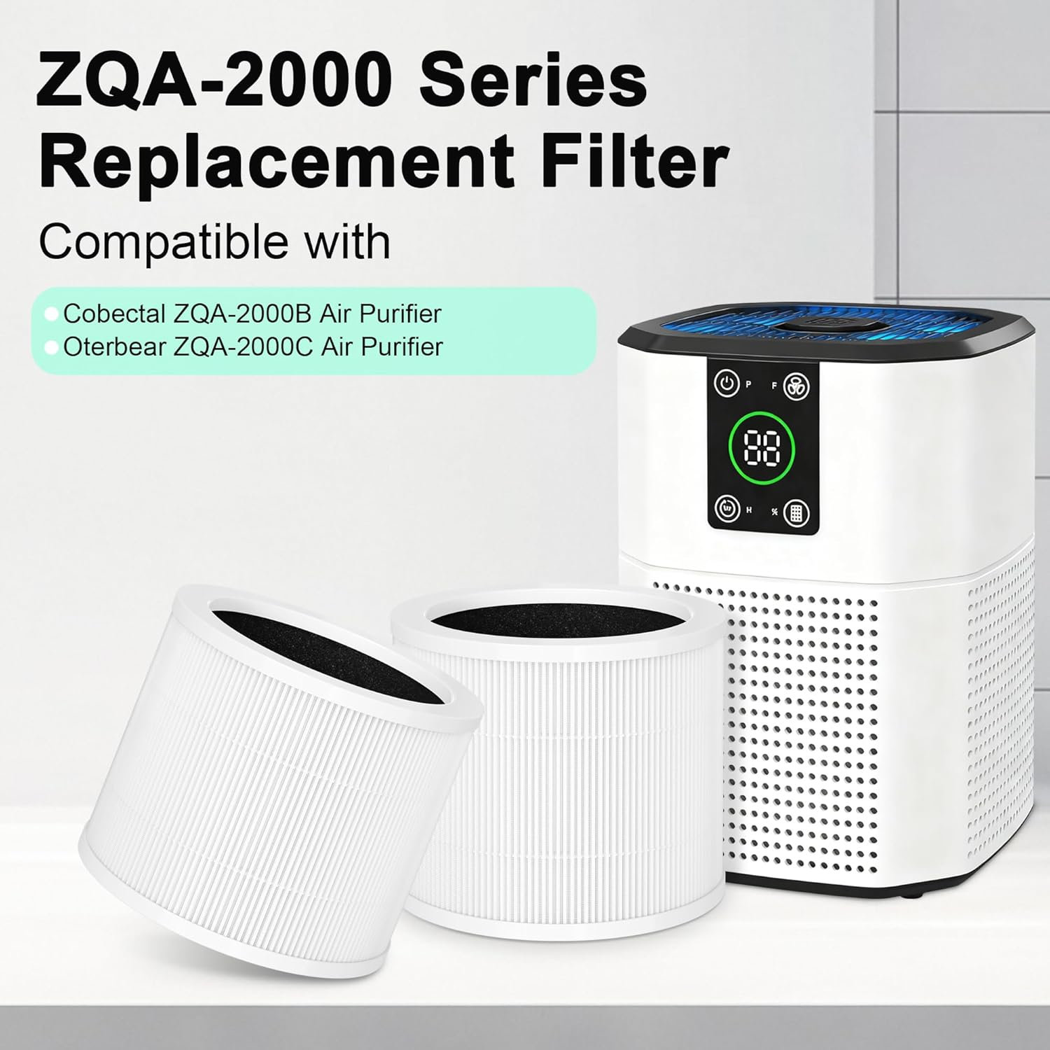 ZQA-2000B ZQA-2000C Replacement Filter Compatible with Cobectal ZQA-2000B and Oterbear ZQA-2000C Air Purifier, 3-in-1 H13 True HEPA Filter, White, 4 Pack