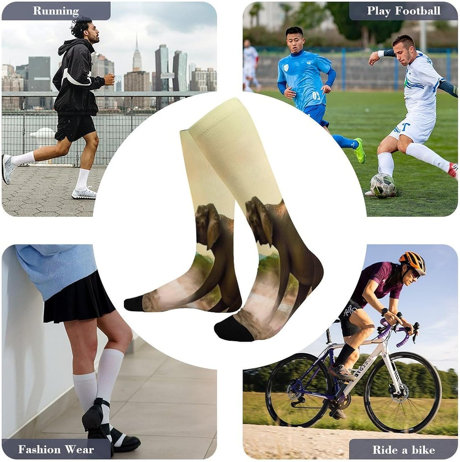 Africa Elephant Compression Sock Circulation Support Socks Lightweight Knee High Tube Sock Over-The-Calf Sock for Adult
