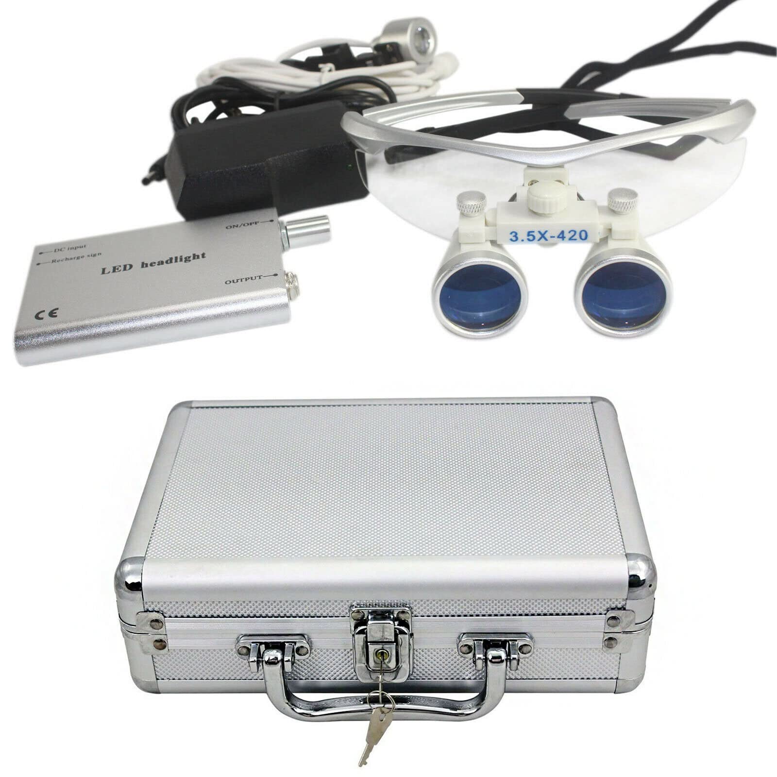 3.5x420mm Zahnarzt Lupenbrille Kopflupe LED Headlampe Dental Loupes