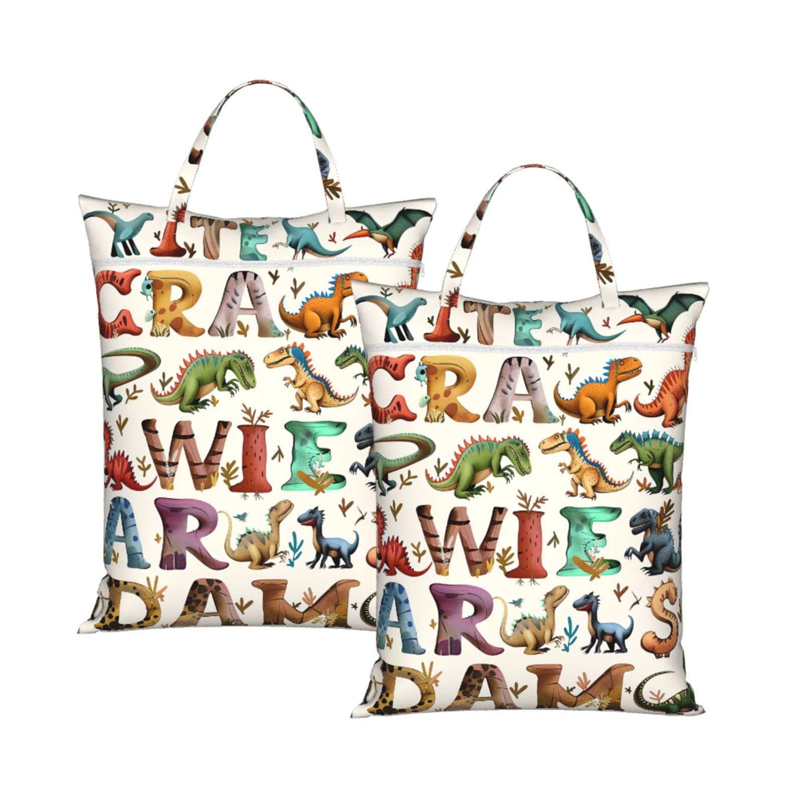 Large Travel Laundry Bags,Stylish Learning Alphabets with Dinosaurs Print with Handle Foldable Laundry Bag for Holidays Gym Swimming and Family Trips, 2Pcs
