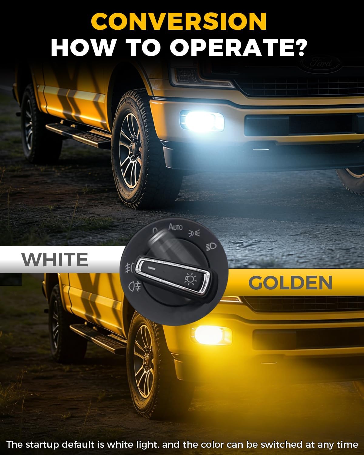 BMT xms 5202 H16EU Fog Light Bulbs, Switchback 6500K White/3000K Amber Yellow, Dual Color White Yellow Fog Lamps, Pack of 2