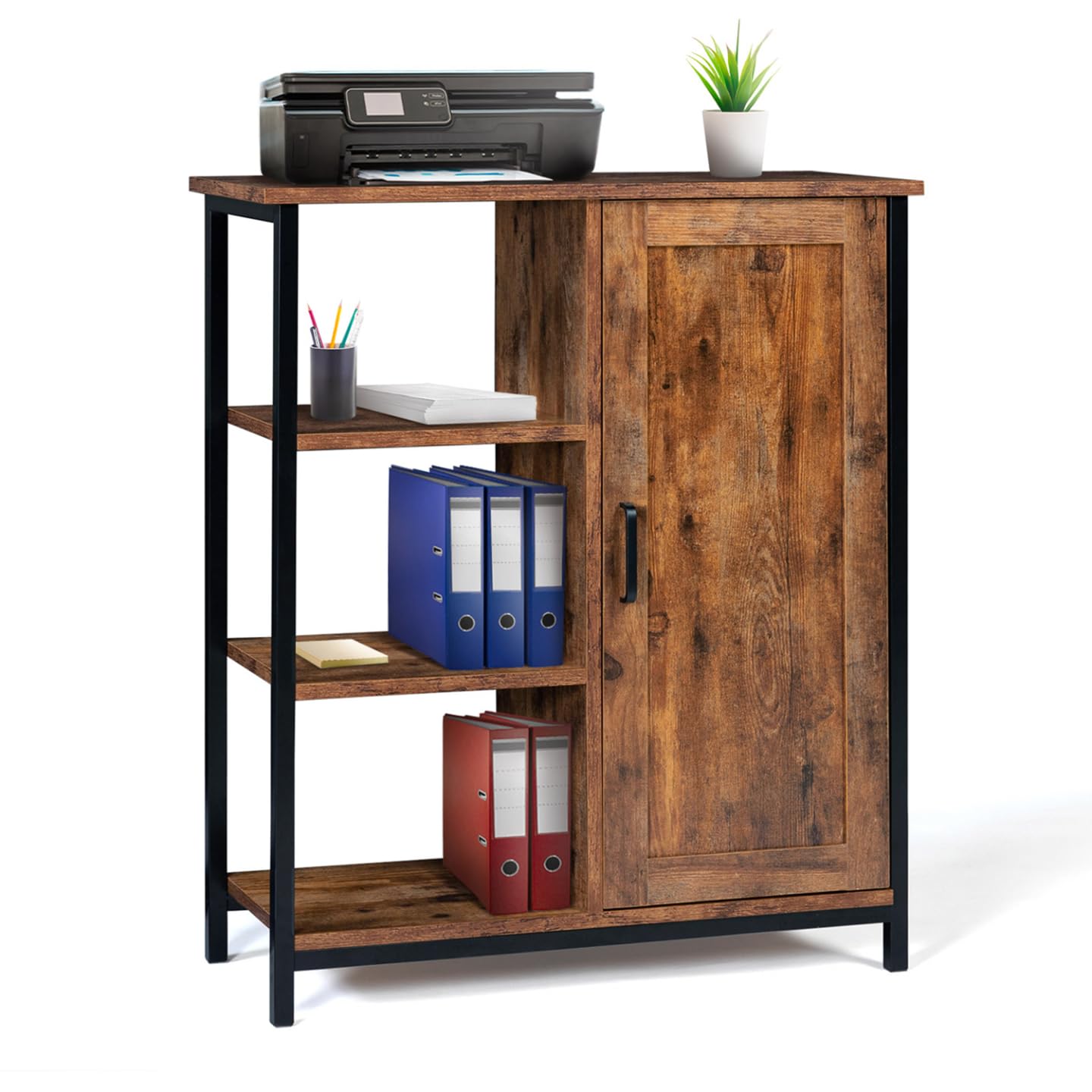 IDMarket - Aparador auxiliar con 3 estantes y armario de 70 cm Dayton efecto envejecido, diseño industrial