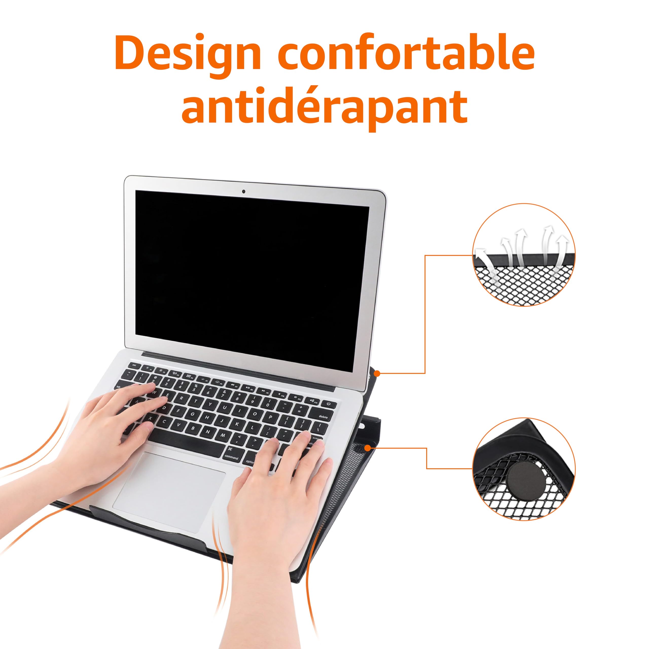 Amazon Basics Support Ergonomique Ventilé Réglable 7 Niveaux Maille Acier Ordinateurs 25,4-43,9cm Noir