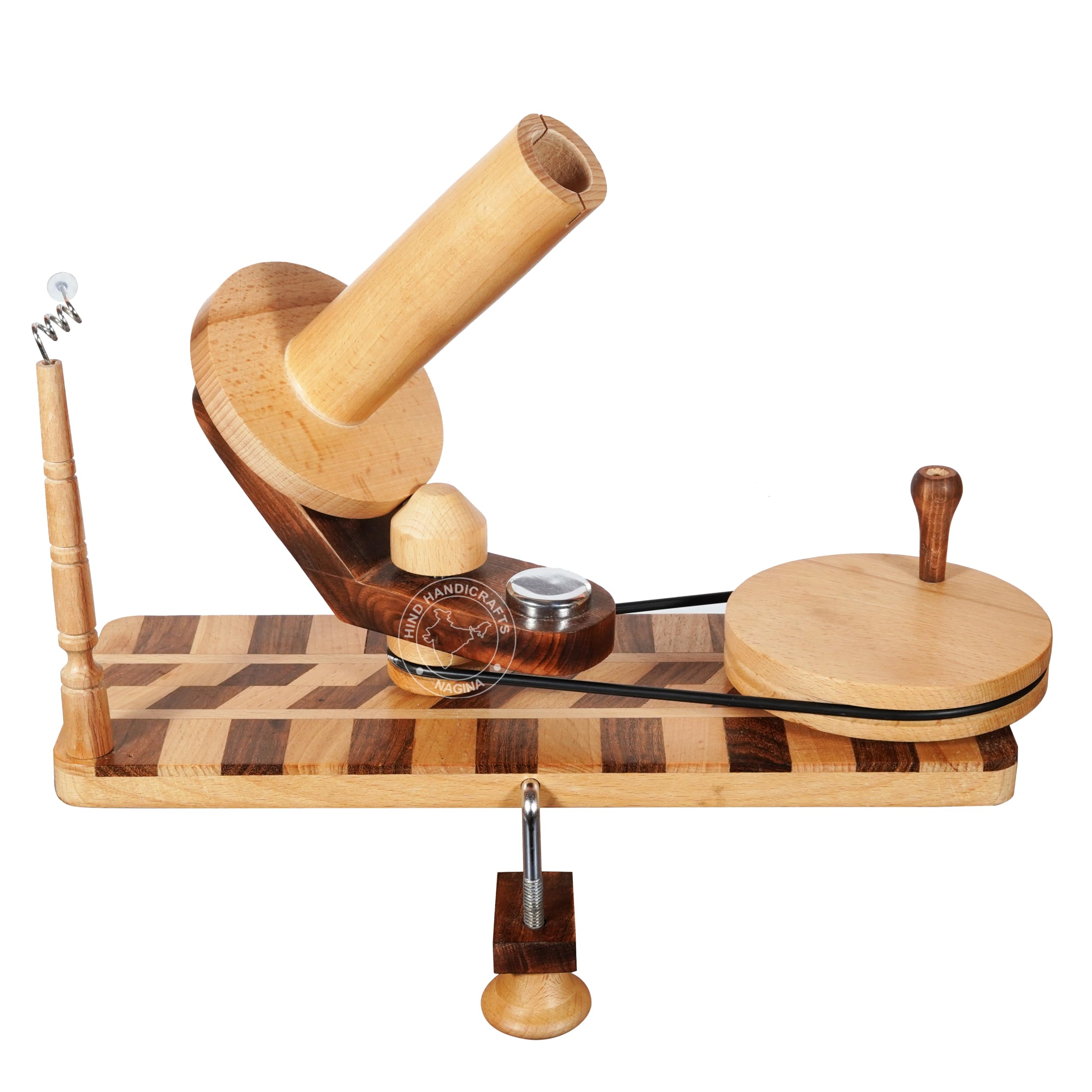 Hind Handicrafts Wooden Yarn Ball Winder for Knitting Crocheting - Handcrafted - Natural Hand Operated - Knitter's Gifts Center Pull Ball Winder (Check 3)