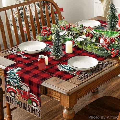 Miniatura 8 de Artoid Mode Buffalo - Juego de 6 manteles individuales de Navidad con diseño de camión a cuadros, 12 x 18 pulgadas, manteles individuales de