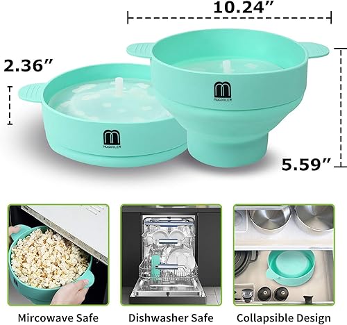 Miniatura 3 de MMUGOOLER - Máquina de palomitas de maíz de silicona original para microondas, cuenco plegable con tapa, sin BPA y apto para lavavajillas, rápido y