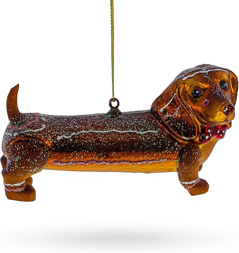 Miniatura 3 de Dapper Dachshund con arco - Adorno navideño de vidrio soplado