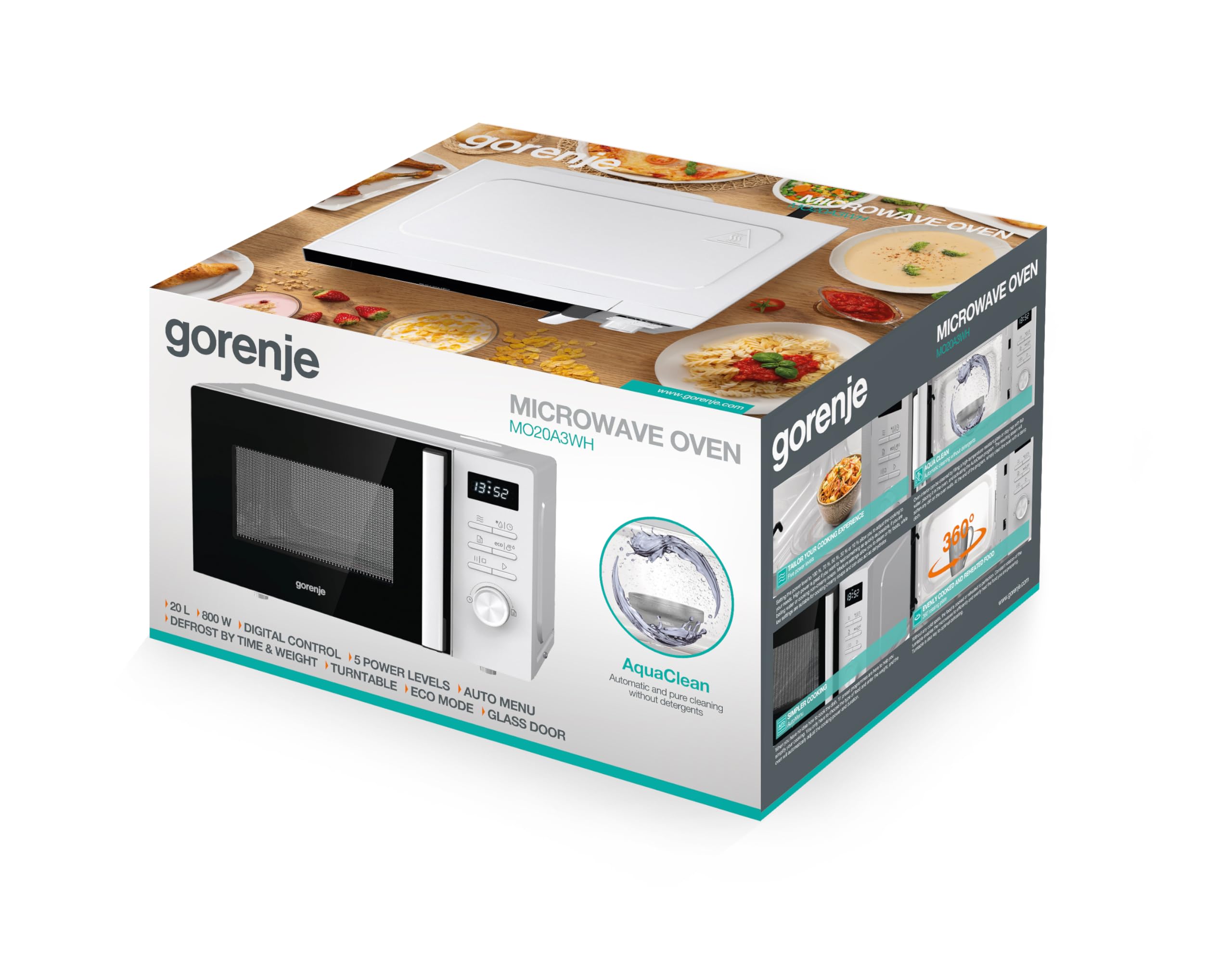 Gorenje MO20A3WH Mikrowelle 20L 800W AquaClean AutoMenü Touch Control LED Display Weiß