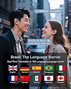 AI Translation Earbuds Real Time,188 Language Translator Earbuds,Bluetooth 6.1 Audifonos Traductores Ingls Espaol,OWS 4-in-1 Translation Headphones,Translator Headphones Suitable for Travel Learning