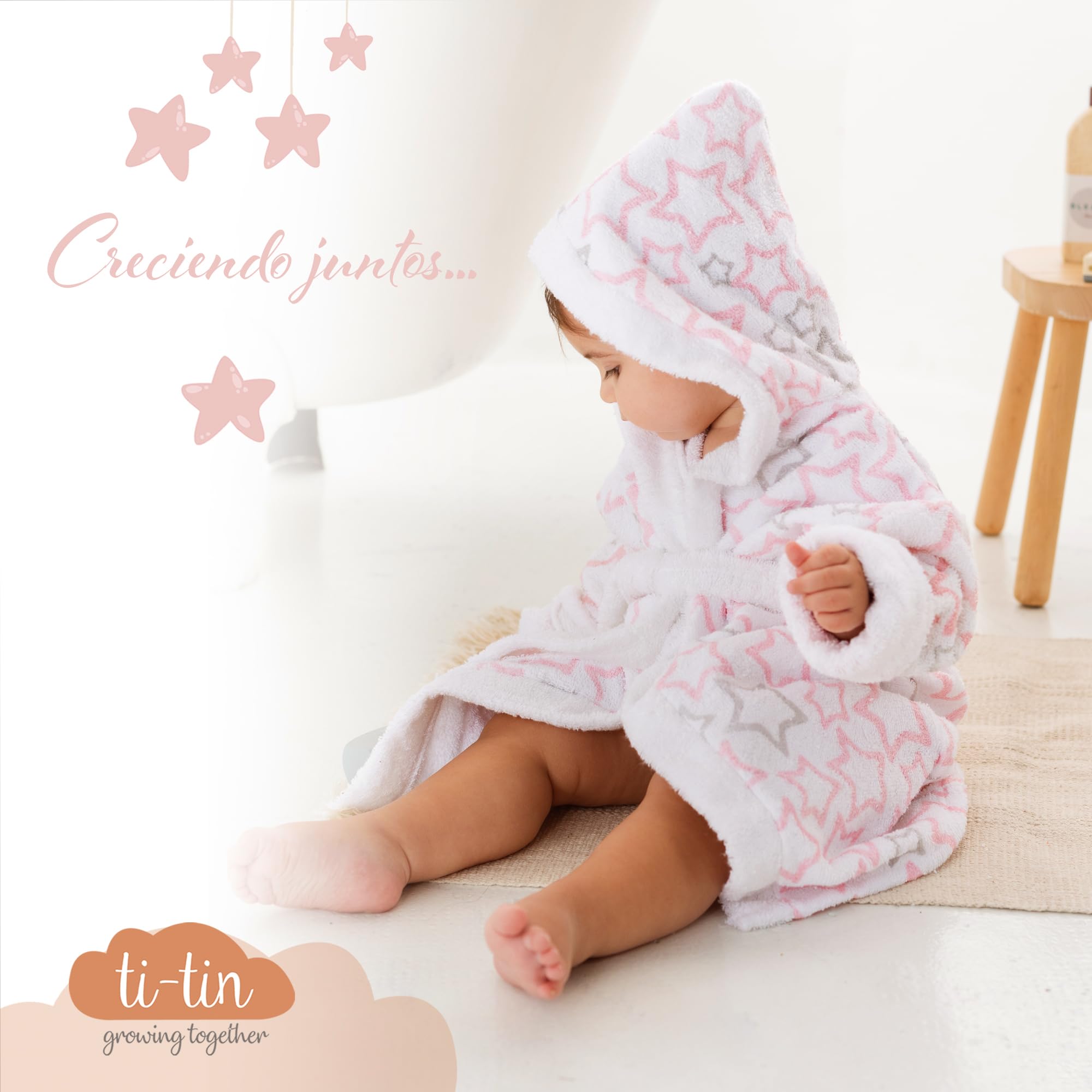 Bata de Baño Infantil con Capucha Algodón Rizo Suave Absorbente Ti TIN Albornoz Niña Niño Cinturón Bolsillo