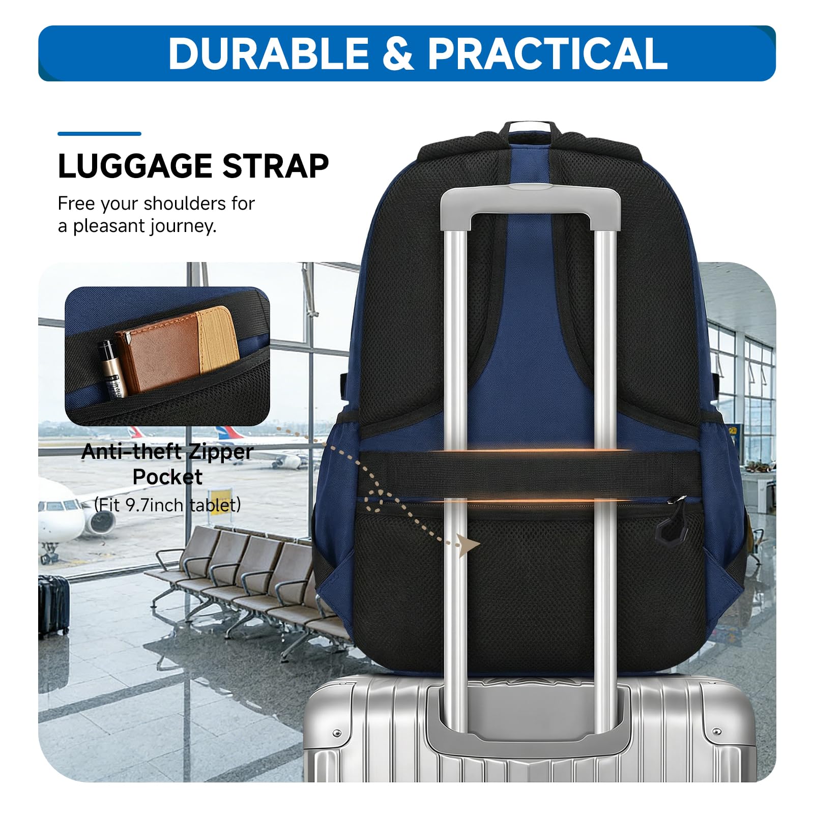 Amythe Mochila Escolar para Chicos - Mochilas Colegio Adolescentes 35L Impermeable Ligera - Mochila Tipo Casual Gran para Portátil 15,6" - Apta para Carro - 10-18 Años -Azul