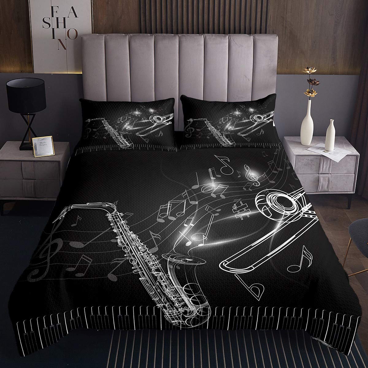 Set copripiumino per sassofono con chiavi di pianoforte a trombonecopriletto trapuntato per musica jazz ragazzi ragazze strumenti musicali in microfibra trapuntato per260x240cm