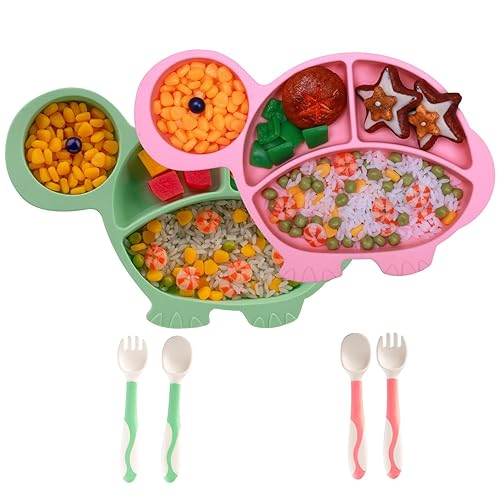 Vista 39 de Juego de alimentación de silicona, suministros de destete LED para bebés, juego de platos y tazones de succión para niños pequeños con cucharas