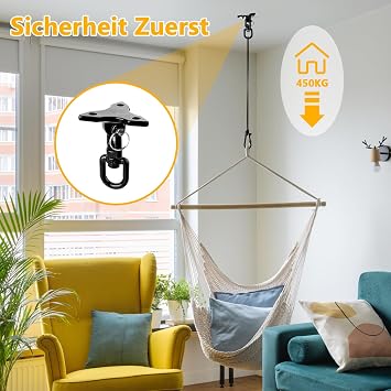 Ceiling Hook Hanging Chair Stainless Steel Heavy Duty Ceiling Mount Swing Hook 360° Swing up to 450 kg Capacity Ceiling Hook Hanging Chair with 3 Screws
