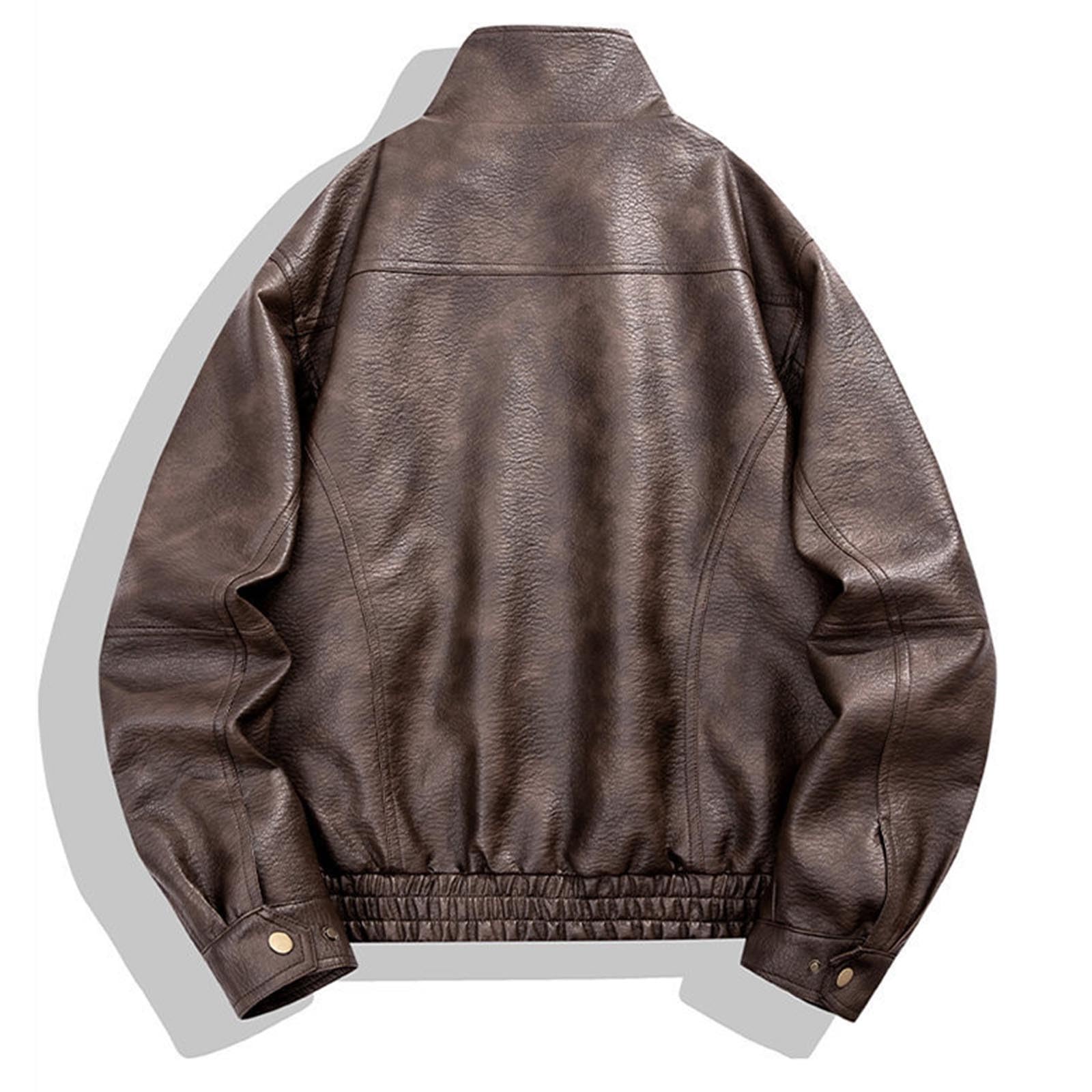 Generisch Sweatshirt Jacke Einfarbige Freizeit-Lederjacke für Herren