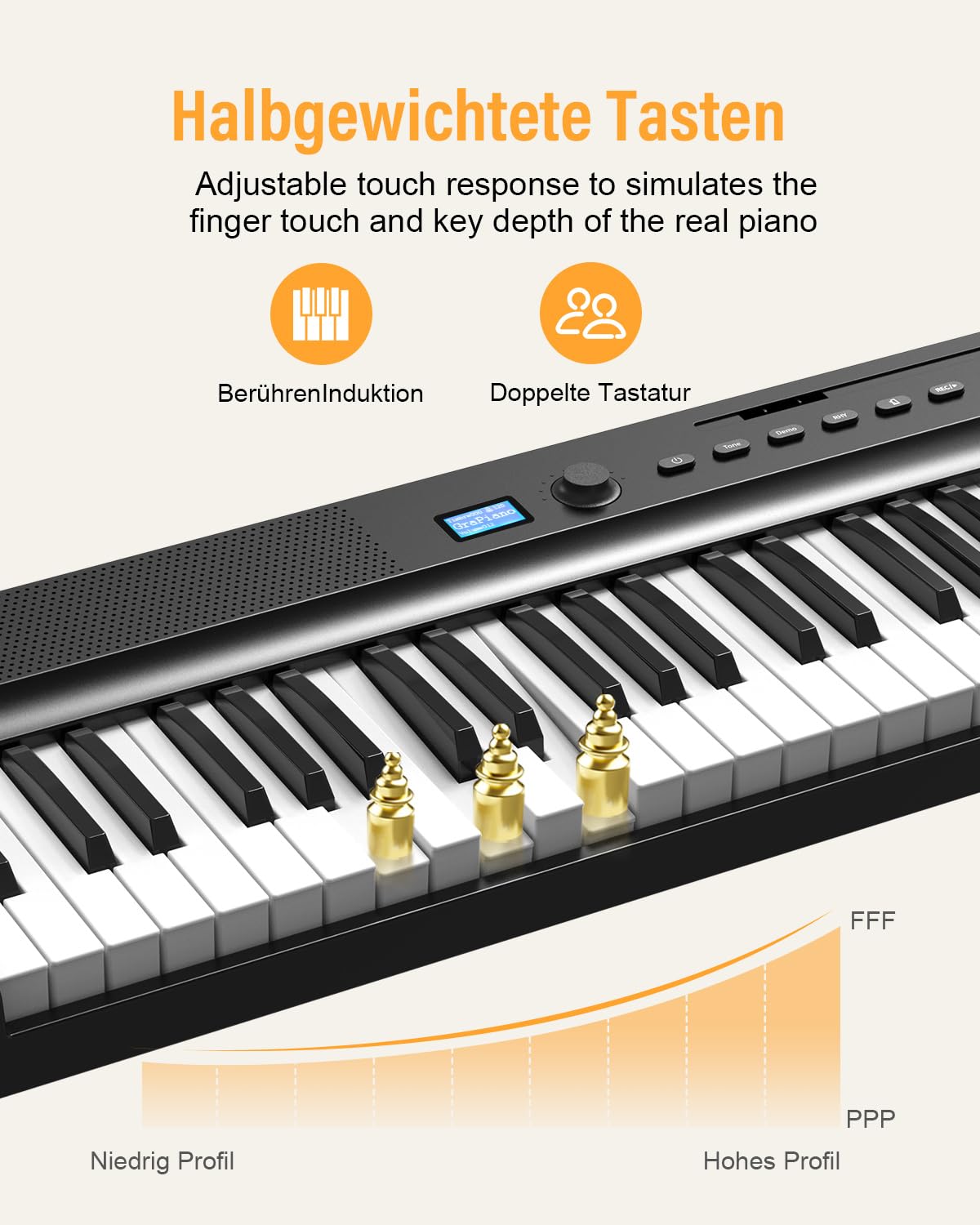Faltbares Digitalpiano 88 Tasten, Halbgewichtete Tastatur in voller Größe, Bluetooth MIDI Keyboard, Tragbares E Piano mit Sustain-Pedal, Notenständer und Tragetasche für Anfänger