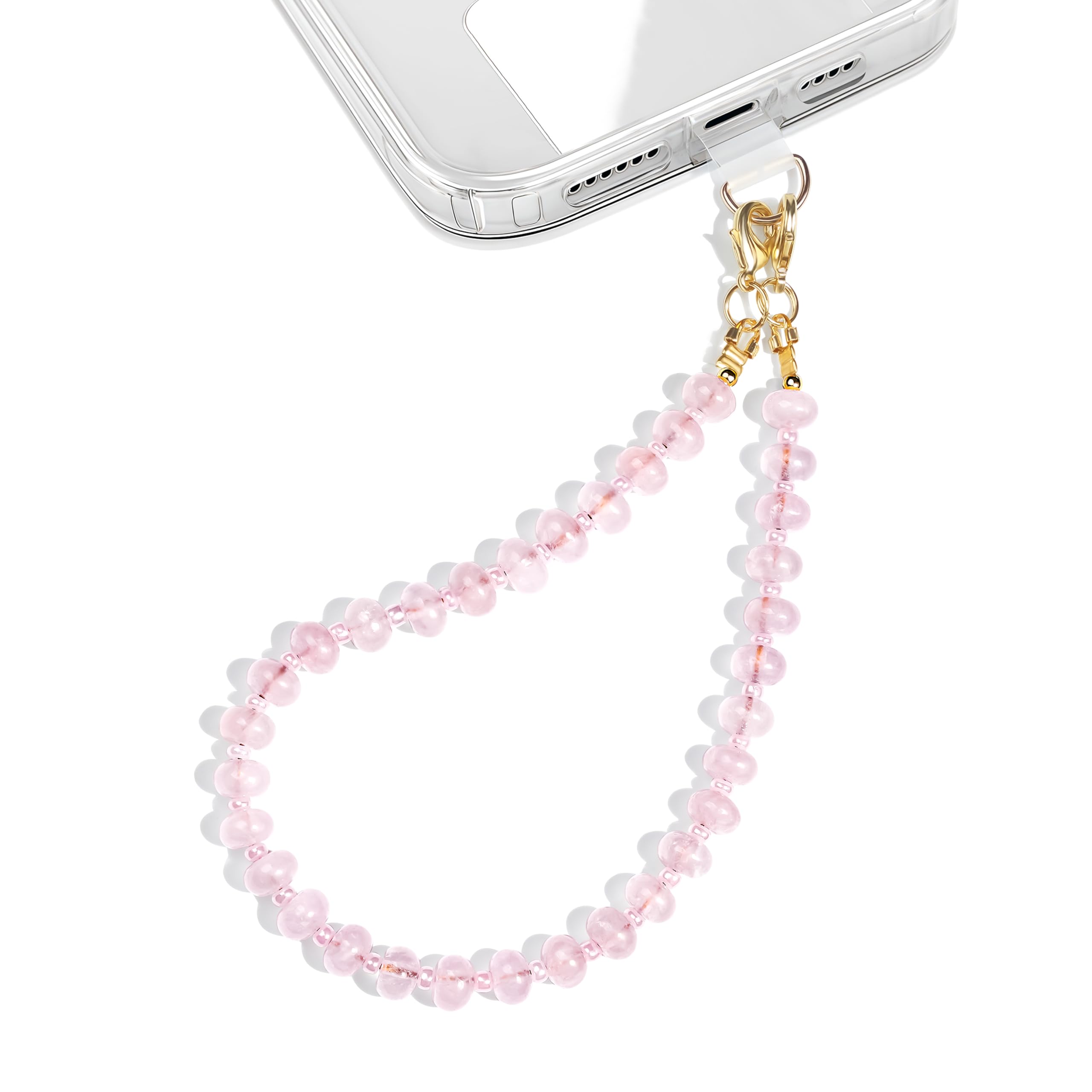 Photo 1 of Lostars Natural Stone Beaded Phone Wrist Strap for Women – Detachable Chain Wristlet, Durable 304 Stainless Steel Core (Rose Quartz)