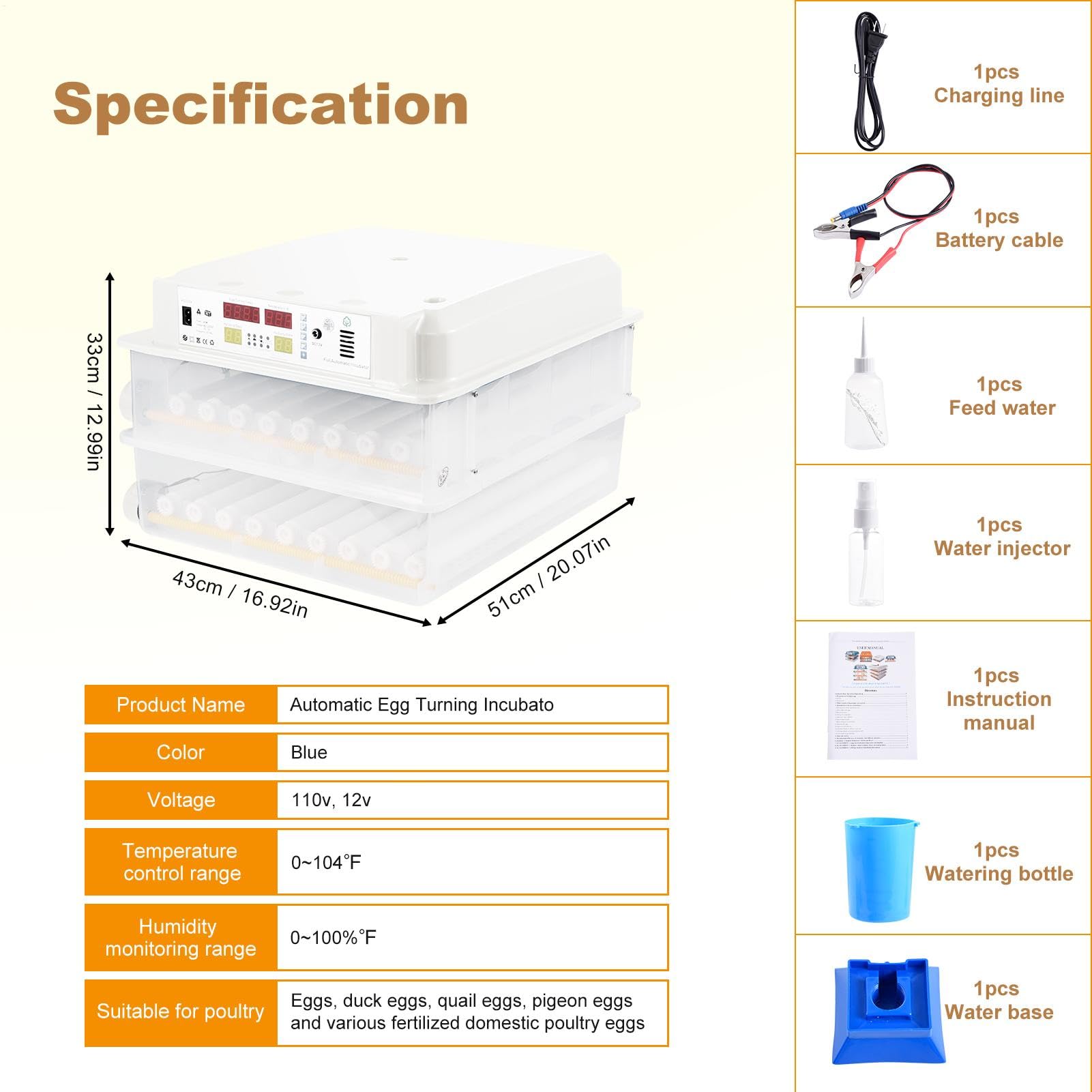 Automatic Egg Incubator | Incubators for Hatching Eggs | 120 Eggs, Incubator with Automatic Egg Turning and Humidity Control | Hatching Incubator for Chicken Duck Quail Eggs, 0-140F Temp Control