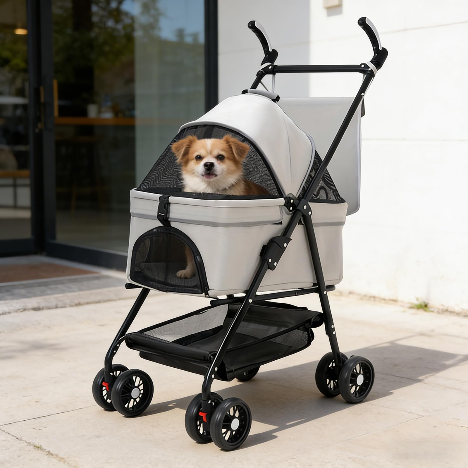 Passeggino per animali domestici fino a 20 kg, pieghevole 3 in 1, con cestino rimovibile, con ruote girevoli a 360° e finestre a rete, passeggino da jogging per cani di piccola taglia e gatti