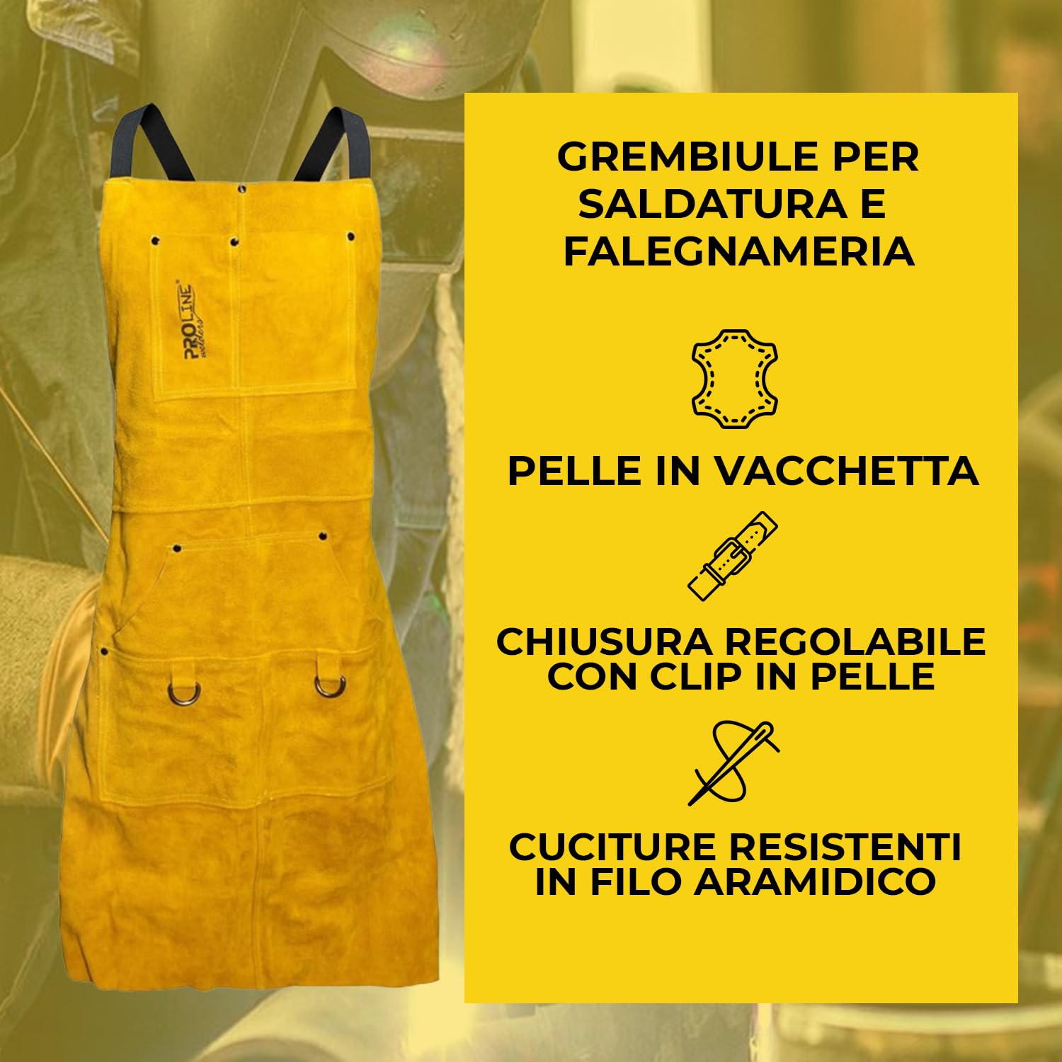 Grembiule da Saldatore Professionale 60x90cm in Pelle Crosta Bovina con 5 Tasche, Ideale per Lavoro, Alta resistenza