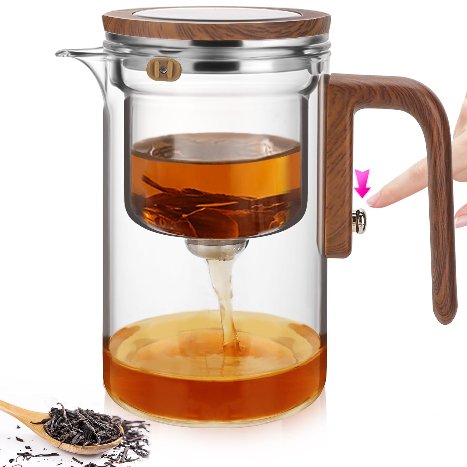 Enchanti Teekanne, Glas-Teekanne mit abnehmbarem Teesieb, magnetisch, lose Blätter, magische Hexerei-Teekanne mit Sieb zur Wassertrennung, Geschenkpaket, 800 ml | Magische Teekanne mit Sieb zur Wassertrennung, loser Tee-Ei, Diffusor, Teebereiter mit Griff