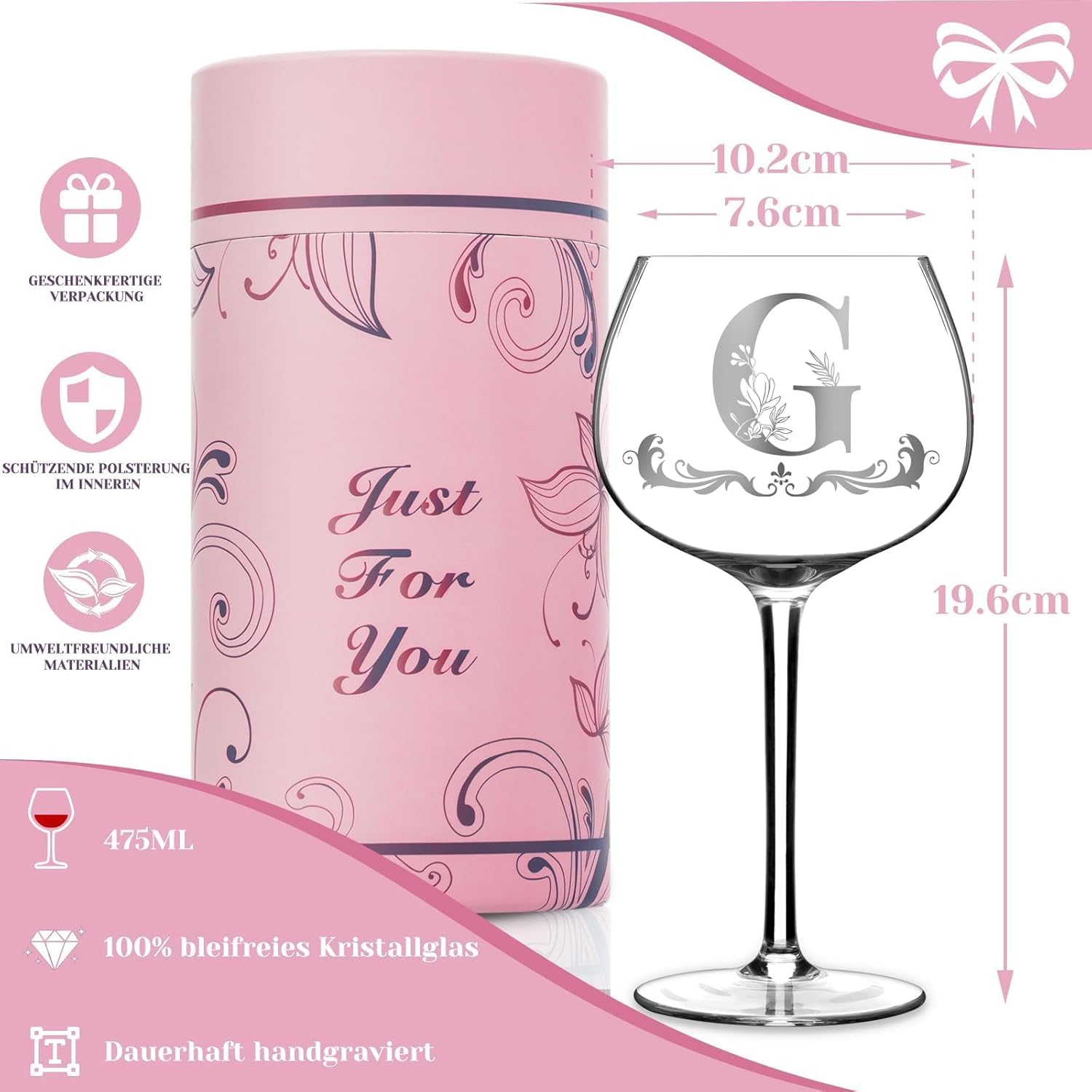 Personalized Birthday Gifts for Women - Customized Initial A-Z Wine Glasses, Unique Monogram Wine Gifts for Her, Mom, Wife, Sister, Daughter, Friend (Letter G) - Image 9