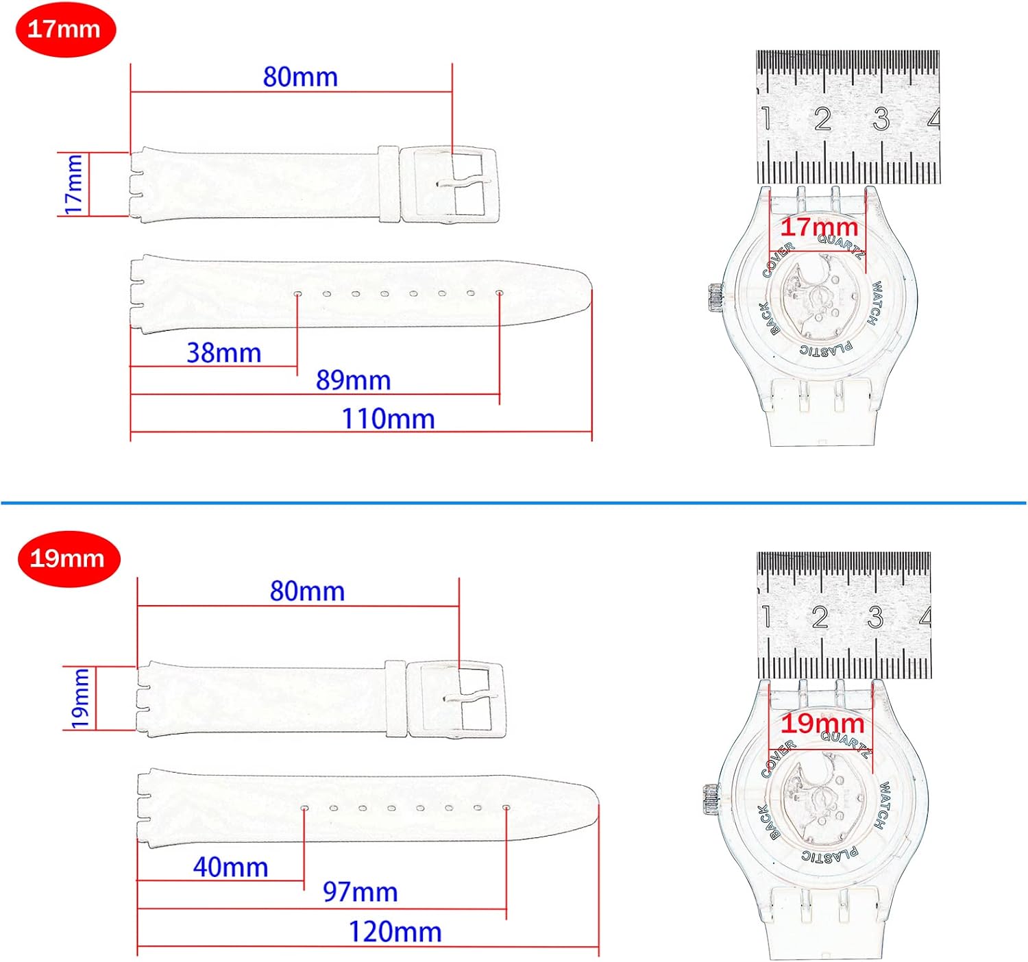 Rubber 17MM 19MM Watch Strap Compatible Swatch Watch Band Replacement Waterproof Silicone Watch Wristband for Ladies