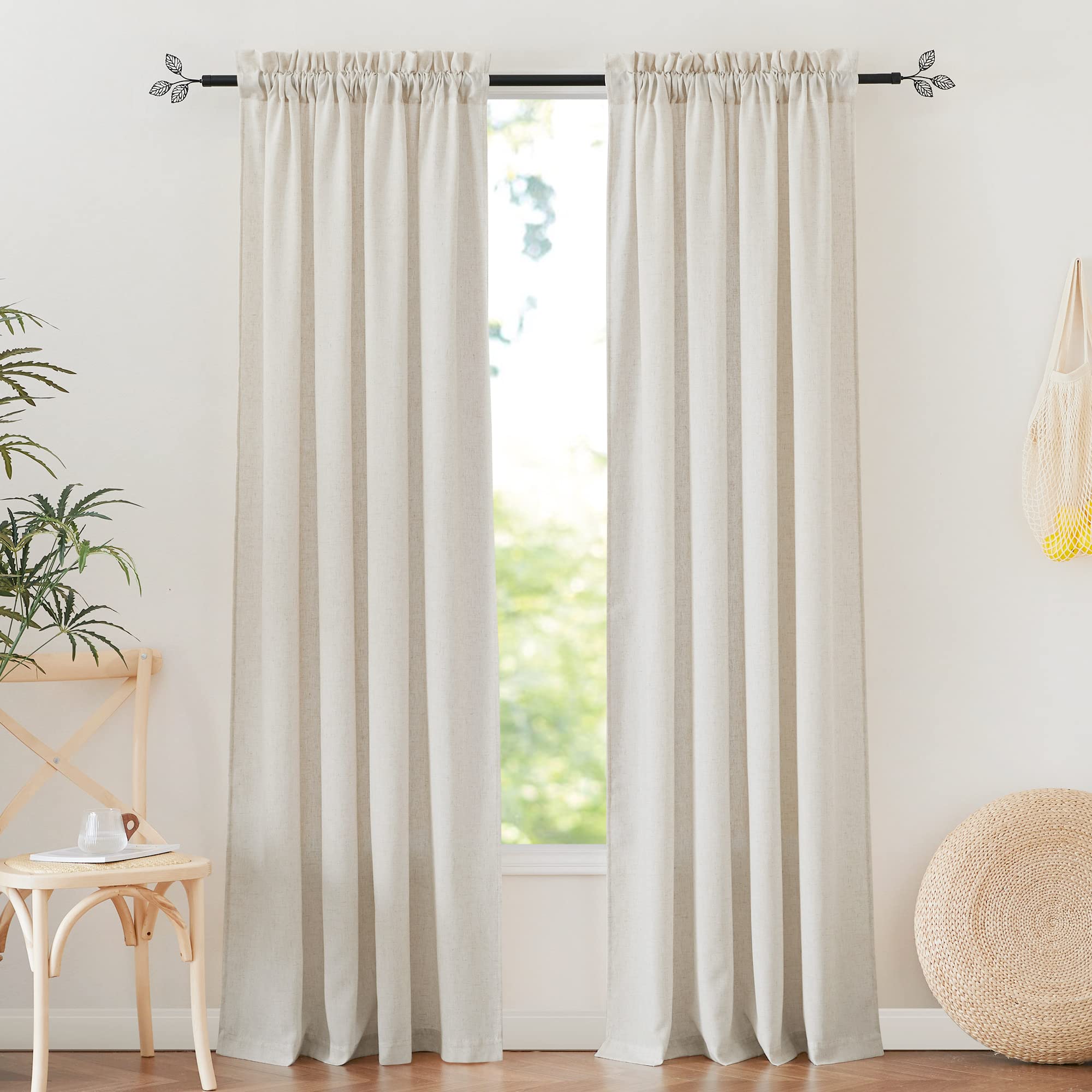 RYB HOME Cortinas Salon Modernas 2 Piezas Cortinas de Lino Semi Translucidas Visillos Dormitorio Comedor Curtains for Livingroom con Bolsillos de Varilla,140An x 220Al cm,Crema