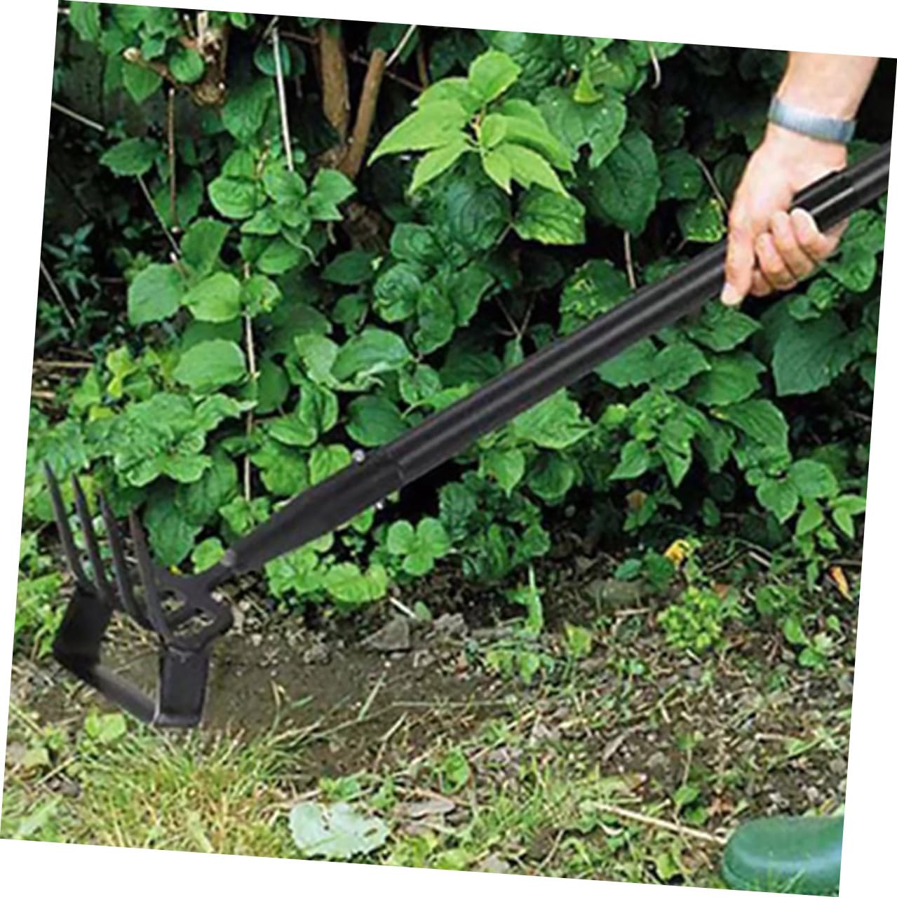 Hemobllo Rastrillo de Jardinería Multifuncional Mango de Acero Inoxidable 1,2 M para Deshierbe y Cavar en Jardín y Huerto, Herramienta Manual Ligera y Portátil para Cuidado Exterior